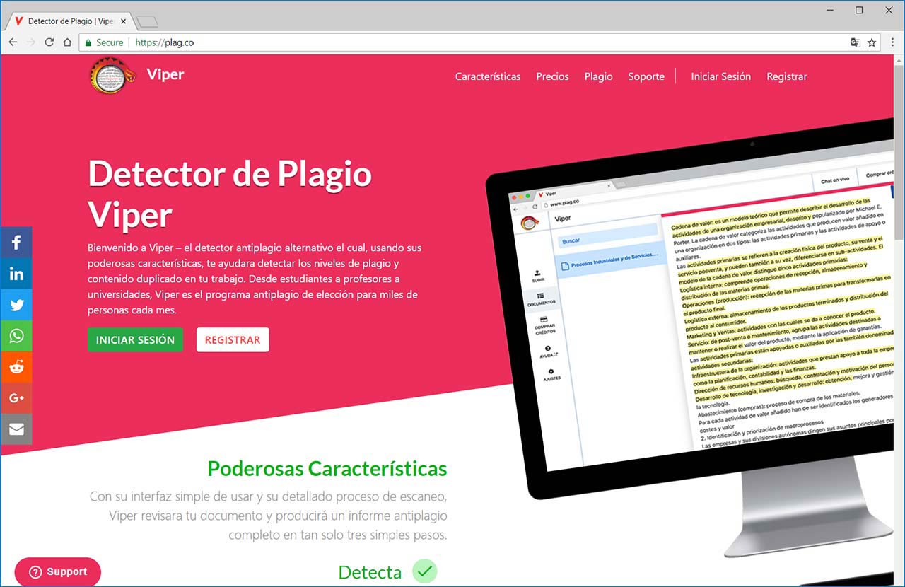 Screenshot of Plag.co - a dedicated Spanish Language Plagiarism Checker